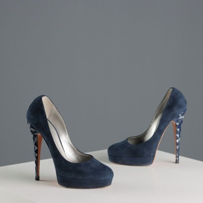 Casadei Shoes Blue Suede Second Hand UK Size 2.5 Dust Bag