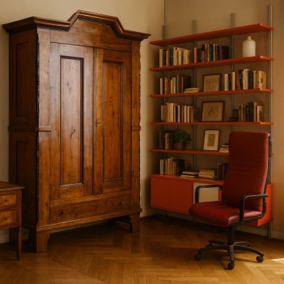Wardrobe, Piedmontese Wardrobe in Poplar and Fir