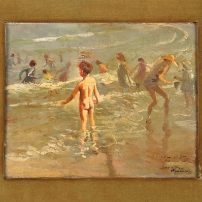 Gefälschtes signiertes Gemälde, Kind am Strand