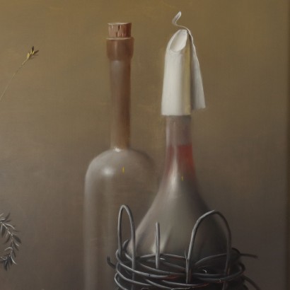Dipinto di Proferio Grossi,Natura morta,Proferio Grossi,Proferio Grossi,Proferio Grossi,Born in 1923 on the hills of Parma PRoferio Grossi after classical studies in Parma moved to Milan, where he attended the Luigi Bocconi University of Commerce for a short time and then enrolled at the Brera Academy. Here he became the favored student of Atanasio Soldati, his fellow townsman and leader of Geometric Abstractionism. In 1948 he joined the MAC (Movimento Arte Concreta) and in 1954 held his first solo exhibition at Studio B 24 in Milan, where in 1957 he then organized the 1st Concrete Art Review at the Schettini Gallery. In the following years Proferio Grossi achieved well-deserved success with the adoption of object painting, in an aesthetic discourse he carried on until the last days of his life, alternating it with the abstract trend. Numerous are the solo, group, and retrospective exhibitions held by Proferio Grossi in Italian and foreign galleries. For his artistic merits, he was appointed member of the Academy of Fine Arts of Parma and other qualified Italian academies. Proferio Grossi also executed portraits of famous personalities, murals, and frescoes, both in the Parma and Milan areas. He died in Parma in 2000.