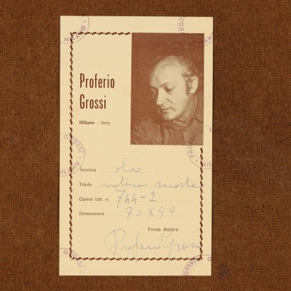 Dipinto di Proferio Grossi,Natura morta,Proferio Grossi,Proferio Grossi,Proferio Grossi,Born in 1923 on the hills of Parma PRoferio Grossi after classical studies in Parma moved to Milan, where he attended the Luigi Bocconi University of Commerce for a short time and then enrolled at the Brera Academy. Here he became the favored student of Atanasio Soldati, his fellow townsman and leader of Geometric Abstractionism. In 1948 he joined the MAC (Movimento Arte Concreta) and in 1954 held his first solo exhibition at Studio B 24 in Milan, where in 1957 he then organized the 1st Concrete Art Review at the Schettini Gallery. In the following years Proferio Grossi achieved well-deserved success with the adoption of object painting, in an aesthetic discourse he carried on until the last days of his life, alternating it with the abstract trend. Numerous are the solo, group, and retrospective exhibitions held by Proferio Grossi in Italian and foreign galleries. For his artistic merits, he was appointed member of the Academy of Fine Arts of Parma and other qualified Italian academies. Proferio Grossi also executed portraits of famous personalities, murals, and frescoes, both in the Parma and Milan areas. He died in Parma in 2000.
