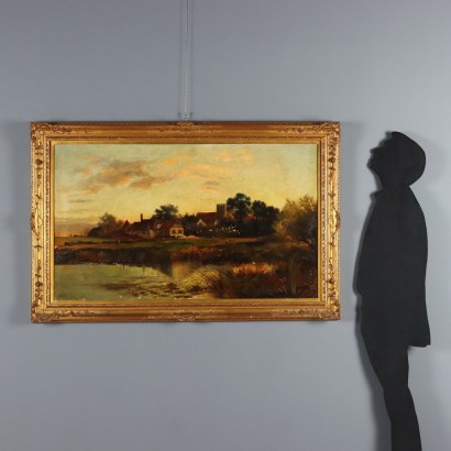 Dipinto di Henry Robinson Hall,Paesaggio con edifici,Henry Robinson Hall,Henry Robinson Hall,Henry Robinson Hall,Born in 1859 Henry Robinson Hall was an English landscape painter, known especially for his Scottish landscapes featuring characteristic herds of cattle, created both in oil and watercolor.