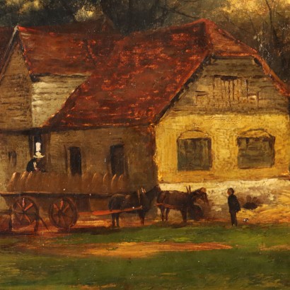 Dipinto di Henry Robinson Hall,Paesaggio con edifici,Henry Robinson Hall,Henry Robinson Hall,Henry Robinson Hall,Born in 1859 Henry Robinson Hall was an English landscape painter, known especially for his Scottish landscapes featuring characteristic herds of cattle, created both in oil and watercolor.