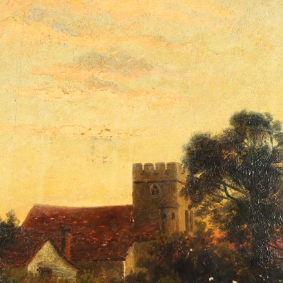 Dipinto di Henry Robinson Hall,Paesaggio con edifici,Henry Robinson Hall,Henry Robinson Hall,Henry Robinson Hall,Born in 1859 Henry Robinson Hall was an English landscape painter, known especially for his Scottish landscapes featuring characteristic herds of cattle, created both in oil and watercolor.