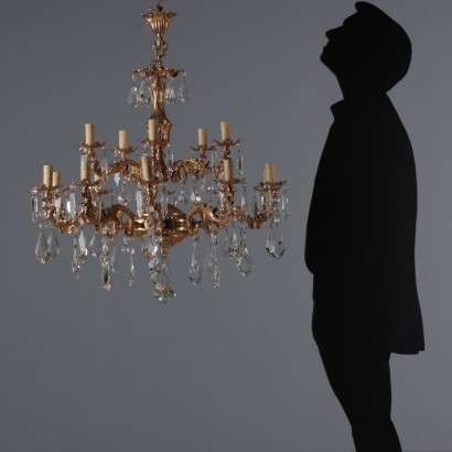 Lampadario in Bronzo e Cristallo,Lampadario in Stile Rococò