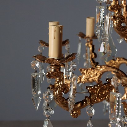 Lampadario in Bronzo e Cristallo,Lampadario in Stile Rococò