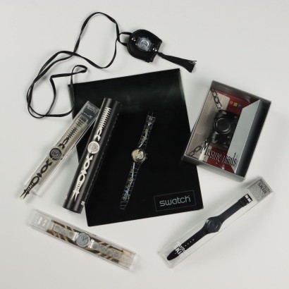 Gruppo di Sei Orologi Swatch a Tema "Noir