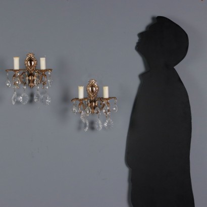 Pair of bronze wall lamps, Pair of Rococo style wall lamps