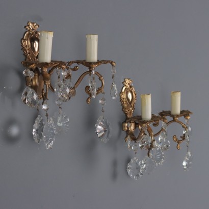 Pair of bronze wall lamps, Pair of Rococo style wall lamps