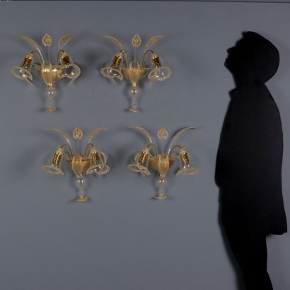 Four glass wall lamps, Group of Four Glass Wall Lamps