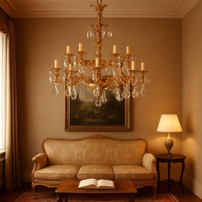 Bronze and Crystal Chandelier, Rococo Style Chandelier
