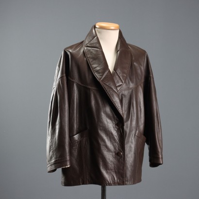 Giacca Vintage in Pelle Marrone