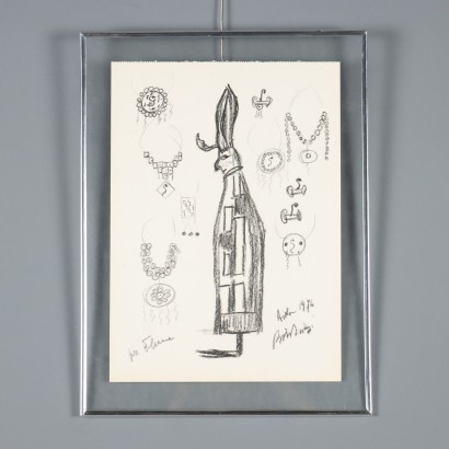 Contemporary Drawing Signed Remo Brindisi Aida Italy 1974