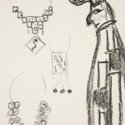 Drawing by Remo Brindisi, Sketch for the costumes of the 0, Remo Brindisi, Remo Brindisi, Remo Brindisi