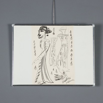 Sketches for Aida Drawing Signed Remo Brindisi Italy 1974
