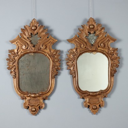 Antique Small Mirrors Rococo Style Painted Wood XIX Century