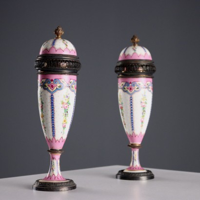 Pair of Silver and Porcelain Air Fresheners, Limoges Manufactory