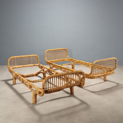 Deux lits en bambou des années 1970