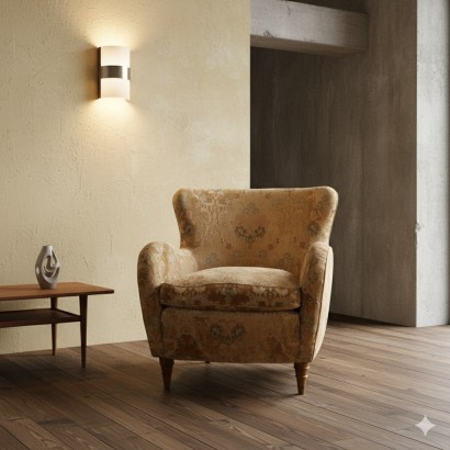 Vintage Sessel Original Stoff Holz Italienisches Design 1950er-60er Jahre_1320080 Sessel aus den 50er und 60er Jahren