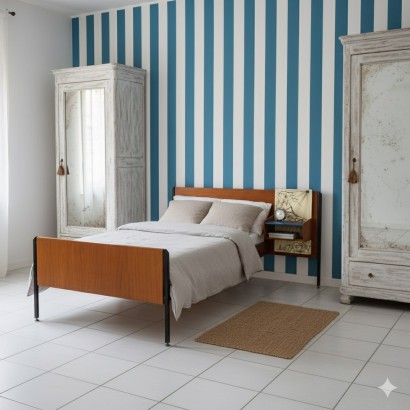 Letto Vintage con Comodino Pensile Design Legno Metallo Anni 60_1320809 Letto Anni 60 con Comodino Pensile