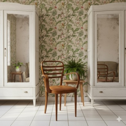 Silla de diseño vintage con reposabrazos de madera de haya y piel sintética, años 50_1320810 Silla con reposabrazos de los años 50