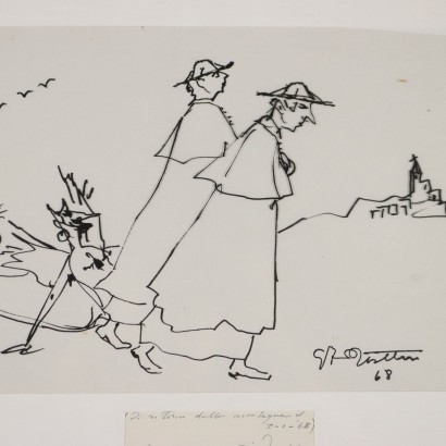 Drawing by Gianfilippo Usellini, Priests with Demons, Gianfilippo Usellini, Gianfilippo Usellini, Gianfilippo Usellini