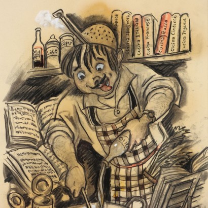 Painting by Nicola Benois, The Man in the Kitchen, Nicola Aleksandrovic Benois, Nicola Aleksandrovic Benois, Nicola Aleksandrovic Benois