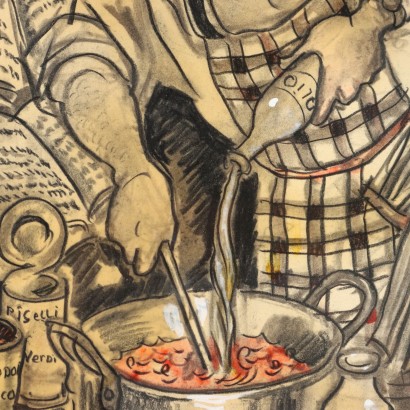 Painting by Nicola Benois, The Man in the Kitchen, Nicola Aleksandrovic Benois, Nicola Aleksandrovic Benois, Nicola Aleksandrovic Benois