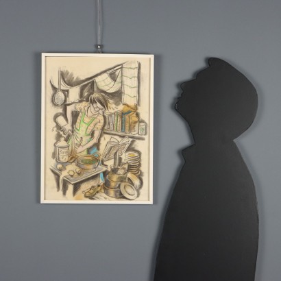 Painting by Nicola Benois, The Man in the Kitchen, Nicola Aleksandrovic Benois, Nicola Aleksandrovic Benois, Nicola Aleksandrovic Benois