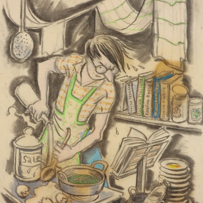 Painting by Nicola Benois, The Man in the Kitchen, Nicola Aleksandrovic Benois, Nicola Aleksandrovic Benois, Nicola Aleksandrovic Benois