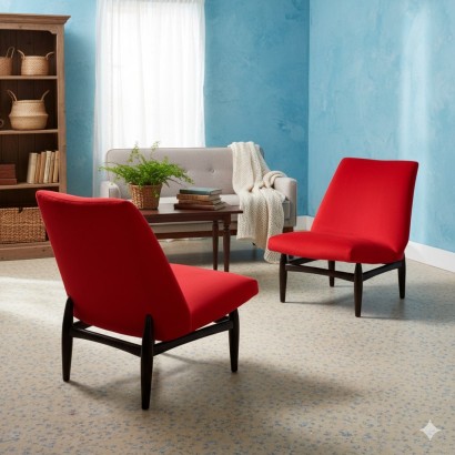 Vintage Design Wood Fabric Armchairs Italy 1960s_1321463 Two 1960s Armchairs