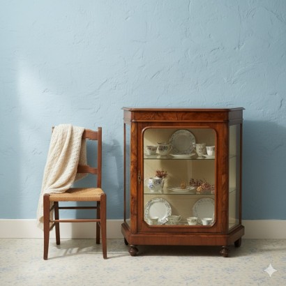 Vetrina Umbertina Antica Noce Radica di Noce Italia XIX Secolo_1321465 Vetrina,Vetrina scantonata Umbertina in Noce