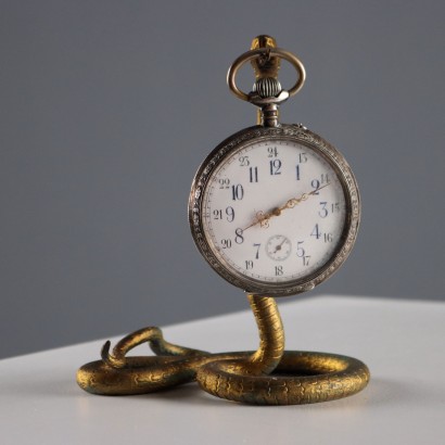 Wilhelm Ancre Remontoir Silver Onion Clock with Snake-Shaped Stand