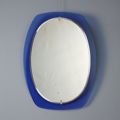 Specchio Anni '60 con Cornice in Vetro Blu