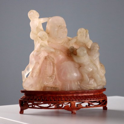 Budai Seduto con Bambini in Pietra Dura