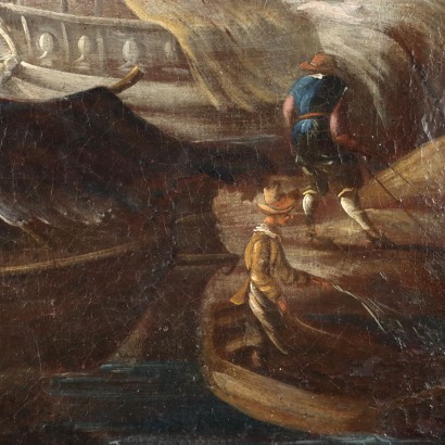 Dipinto Paesaggio con Edifici e Figure