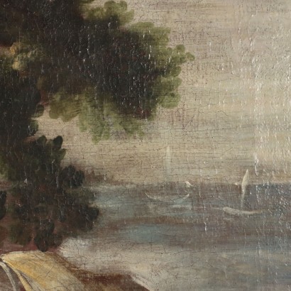 Dipinto Paesaggio con Edifici e Figure