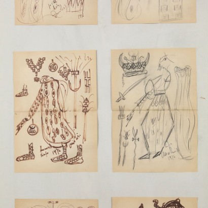 Gruppo di Disegni di Remo Brindisi,Gruppo di bozzetti per l'Aida,Remo Brindisi,Remo Brindisi,Remo Brindisi,Remo Brindisi