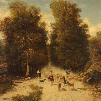 Dipinto di Achille Dovera,Paesaggio con gregge e pastori,Achille Dovera,Achille Dovera,Achille Dovera,Achille Dovera