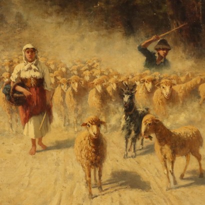 Dipinto di Achille Dovera,Paesaggio con gregge e pastori,Achille Dovera,Achille Dovera,Achille Dovera,Achille Dovera