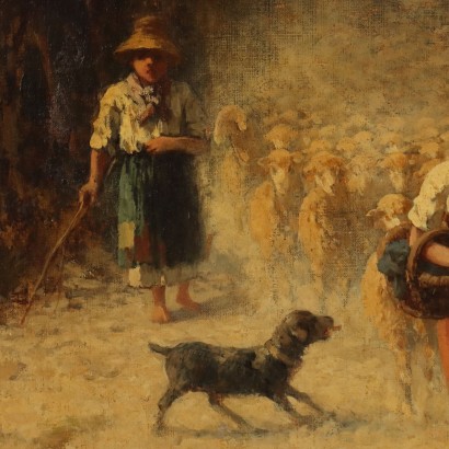 Dipinto di Achille Dovera,Paesaggio con gregge e pastori,Achille Dovera,Achille Dovera,Achille Dovera,Achille Dovera