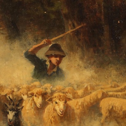 Dipinto di Achille Dovera,Paesaggio con gregge e pastori,Achille Dovera,Achille Dovera,Achille Dovera,Achille Dovera