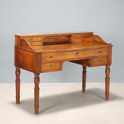 Antique Writing Desk Walnut 7 Drawers Italy XIX Century