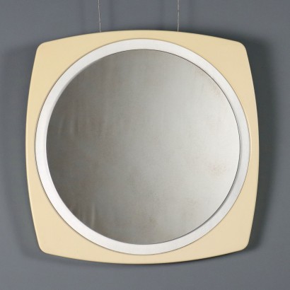 Vintage Round Mirror Plastic Frame Glass Design Italy 1970s