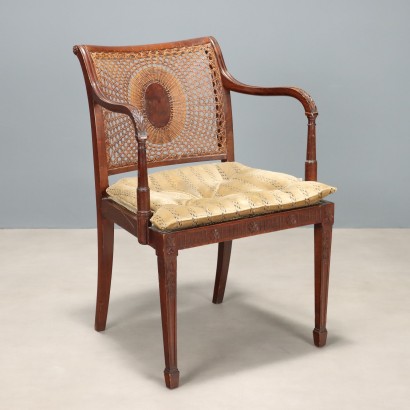 Antique Armchair Walnut Painted Beech Fabric Italy XIX Century