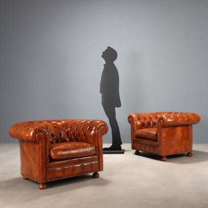 Paire de fauteuils, Paire de fauteuils de style Chesterfield