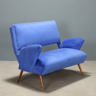 Vintage Blue Sofa Velvet Foam Design Italy 1960s
