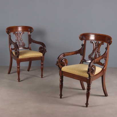 Antique Armchairs Louis Philippe Mahogany France XIX Century