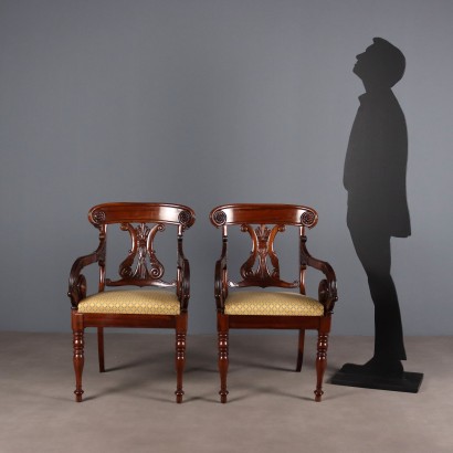 ARMCHAIRS, Pair of Louis Philippe Armchairs in Mo