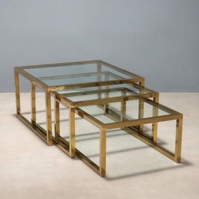 Set of 3 1960s and 1970s Glass and Brass Coffee Tables